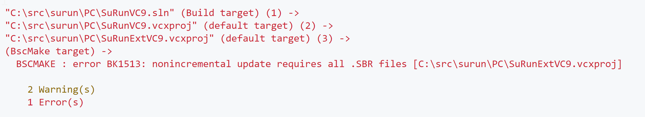 BSCMAKE: error BK1513: nonincremental update requires all .SBR files